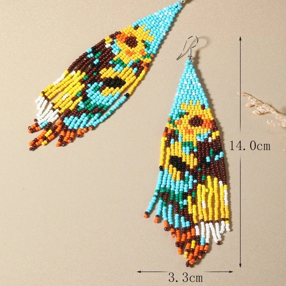 Boho Sunflower Bead Earrings - Picture 4 of 4